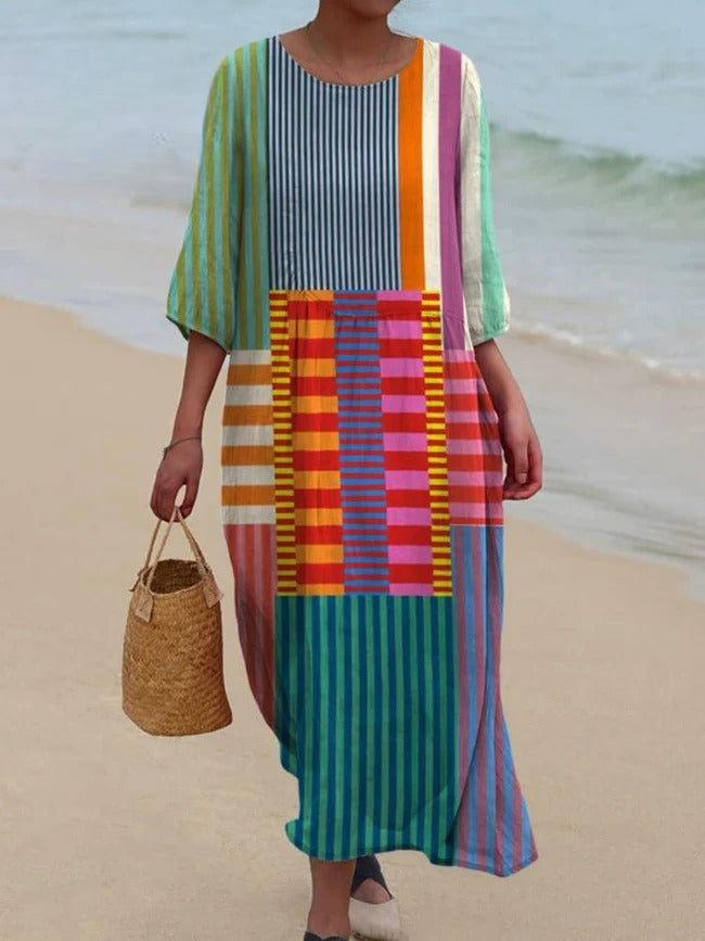 Danika – bawełniana sukienka w stylu vintage z geometrycznym nadrukiem