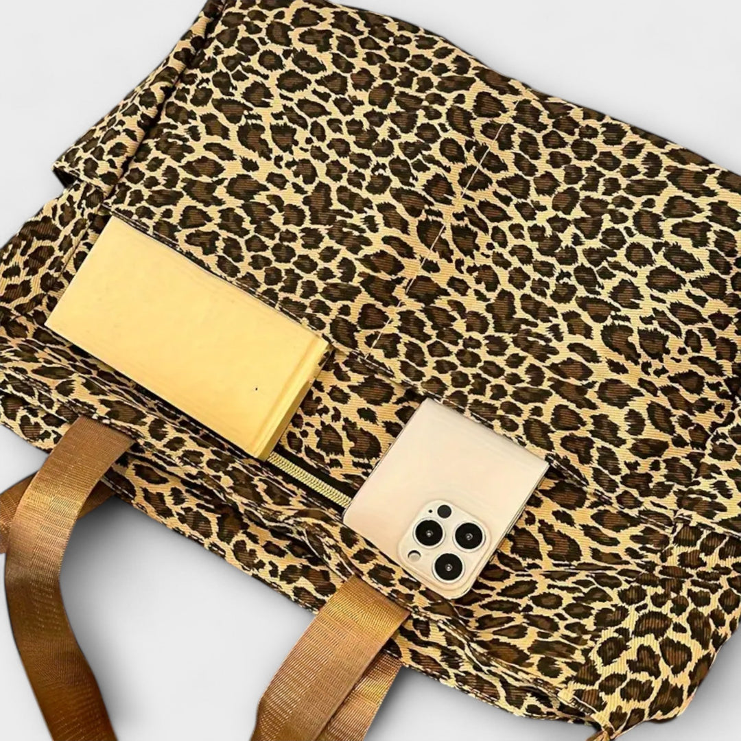Barbara's Bags - Canvas Crossbody Bag with Leopard Print