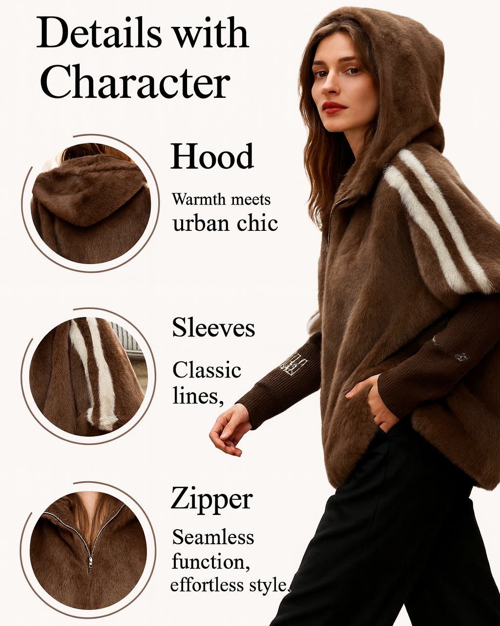 Casaco nórdico com capuz e toque suave