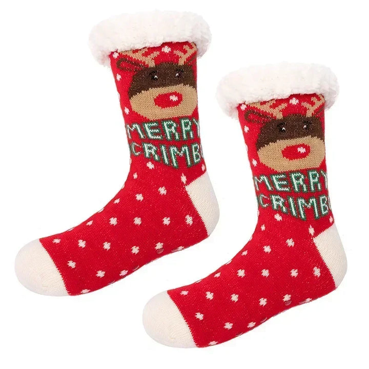 Christmas Gift Slipper Socks Women Thermal Winter Warm Plush Non slip Grip Sleeping Floor Short Sock Fuzzy Fluffy Female Cartoon