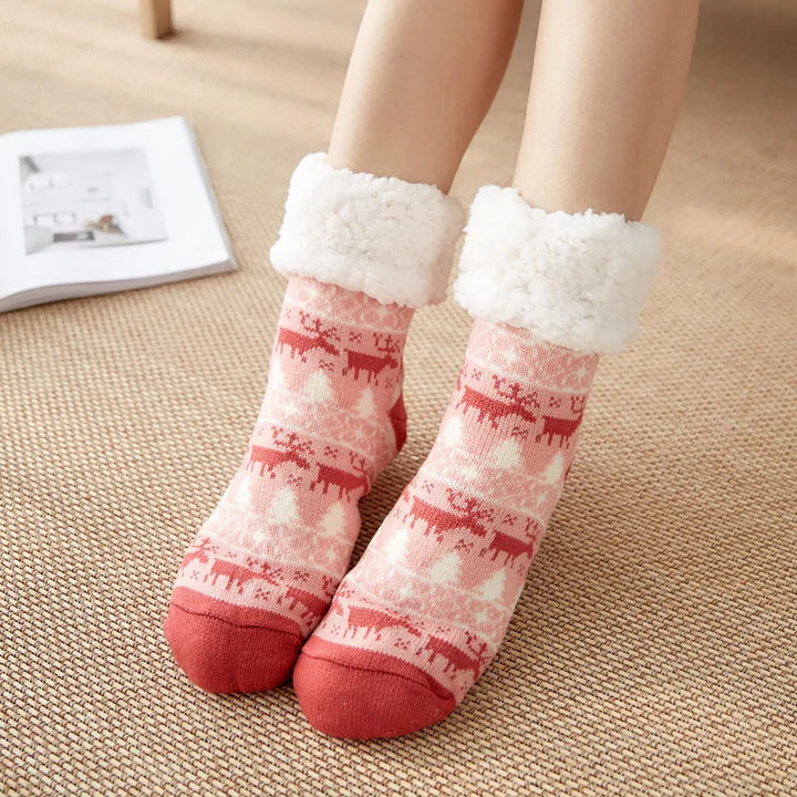 Christmas Gift Slipper Socks Women Thermal Winter Warm Plush Non slip Grip Sleeping Floor Short Sock Fuzzy Fluffy Female Cartoon