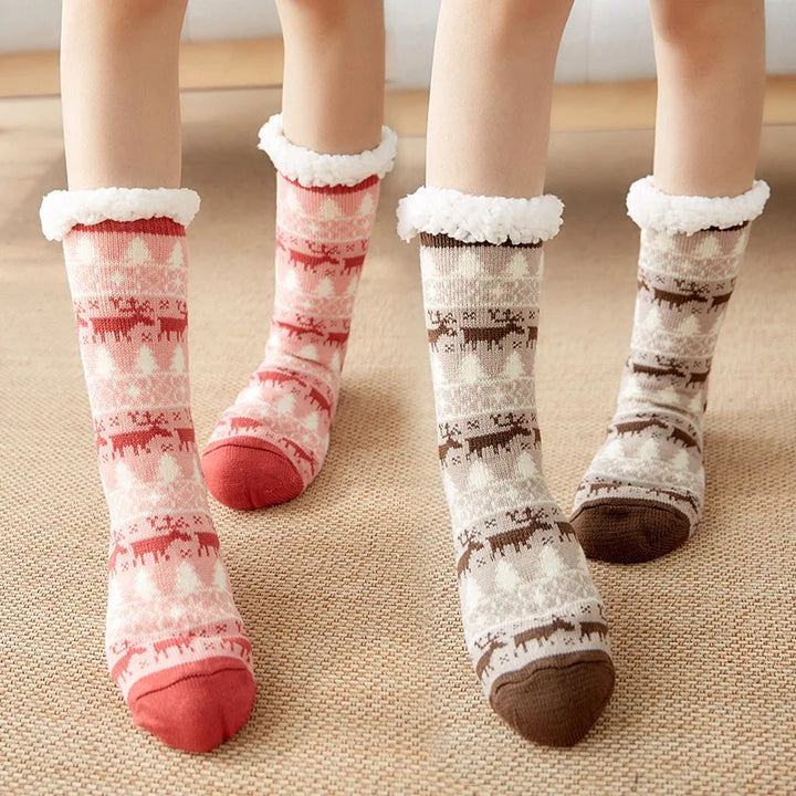 Christmas Gift Slipper Socks Women Thermal Winter Warm Plush Non slip Grip Sleeping Floor Short Sock Fuzzy Fluffy Female Cartoon