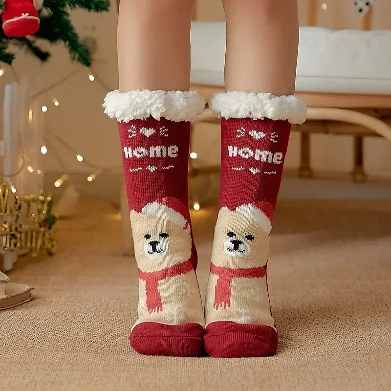 Christmas Gift Slipper Socks Women Thermal Winter Warm Plush Non slip Grip Sleeping Floor Short Sock Fuzzy Fluffy Female Cartoon