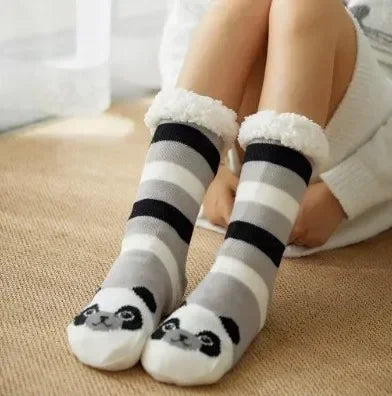 Christmas Gift Slipper Socks Women Thermal Winter Warm Plush Non slip Grip Sleeping Floor Short Sock Fuzzy Fluffy Female Cartoon