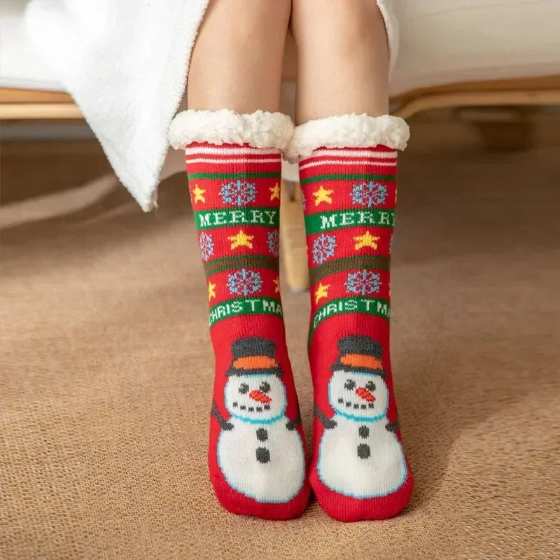 Christmas Gift Slipper Socks Women Thermal Winter Warm Plush Non slip Grip Sleeping Floor Short Sock Fuzzy Fluffy Female Cartoon