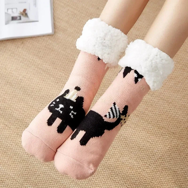 Christmas Gift Slipper Socks Women Thermal Winter Warm Plush Non slip Grip Sleeping Floor Short Sock Fuzzy Fluffy Female Cartoon