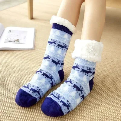 Christmas Gift Slipper Socks Women Thermal Winter Warm Plush Non slip Grip Sleeping Floor Short Sock Fuzzy Fluffy Female Cartoon