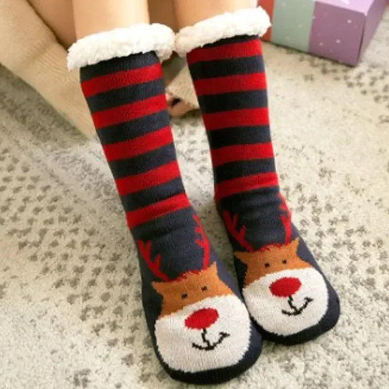 Christmas Gift Slipper Socks Women Thermal Winter Warm Plush Non slip Grip Sleeping Floor Short Sock Fuzzy Fluffy Female Cartoon