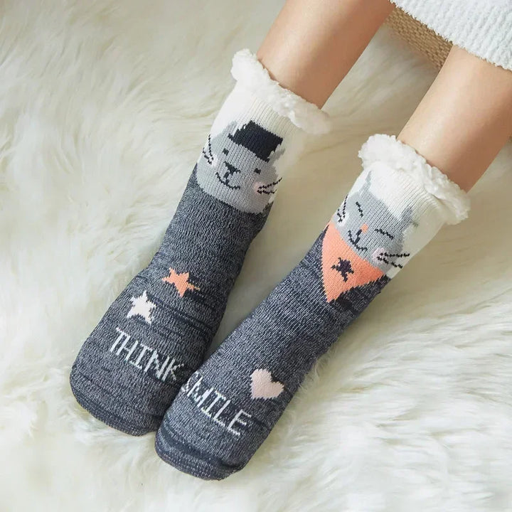 Christmas Gift Slipper Socks Women Thermal Winter Warm Plush Non slip Grip Sleeping Floor Short Sock Fuzzy Fluffy Female Cartoon
