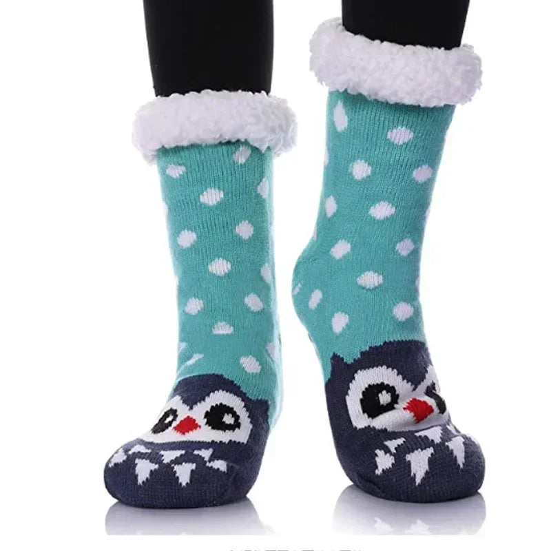 Christmas Gift Slipper Socks Women Thermal Winter Warm Plush Non slip Grip Sleeping Floor Short Sock Fuzzy Fluffy Female Cartoon