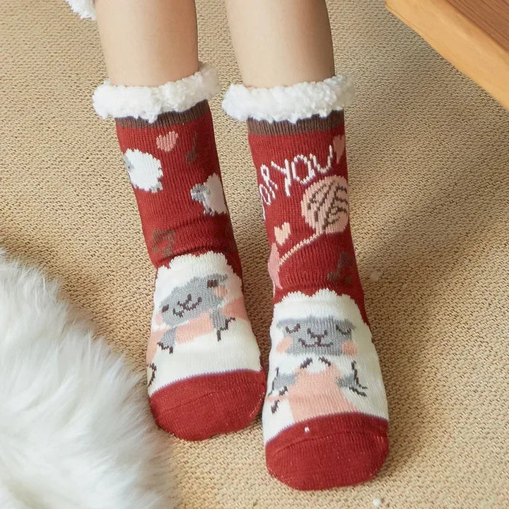 Christmas Gift Slipper Socks Women Thermal Winter Warm Plush Non slip Grip Sleeping Floor Short Sock Fuzzy Fluffy Female Cartoon