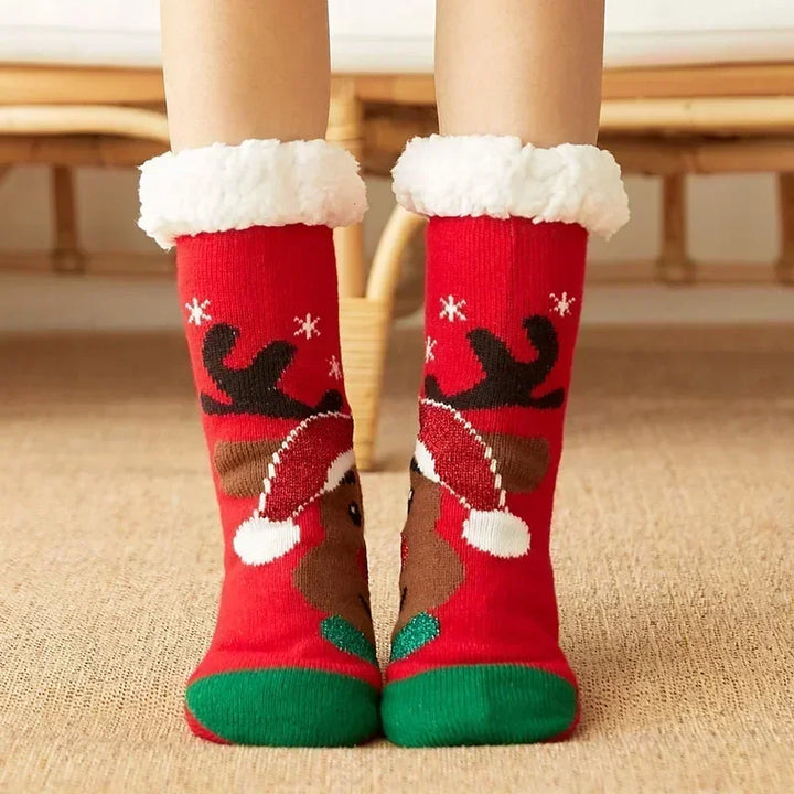 Christmas Gift Slipper Socks Women Thermal Winter Warm Plush Non slip Grip Sleeping Floor Short Sock Fuzzy Fluffy Female Cartoon