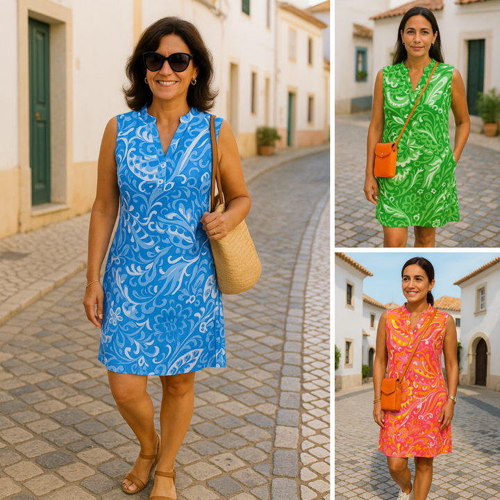 Nina – Vestido Colorido com Decote em V 