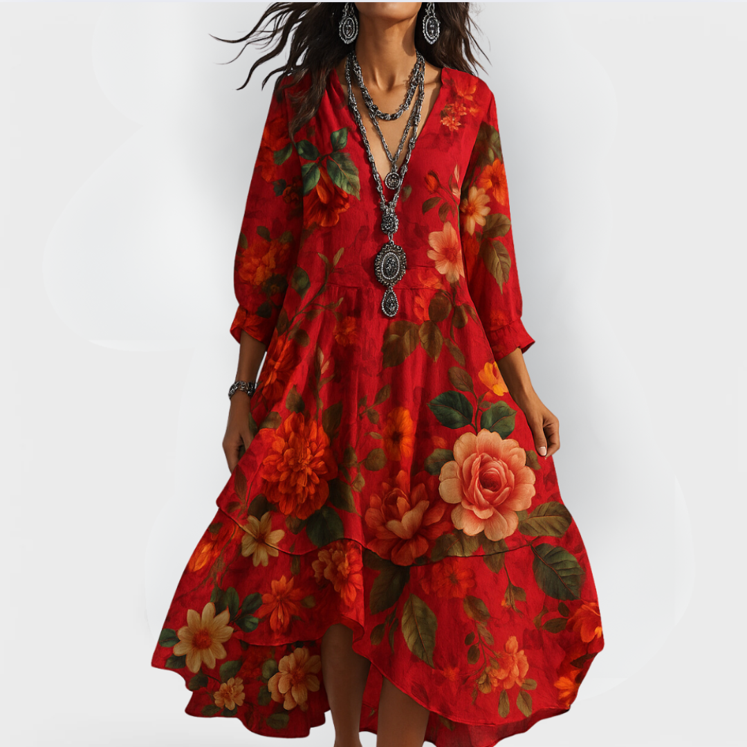 Pia - Sukienka vintage boho z dekoltem w serek