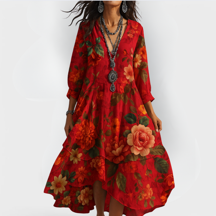Pia - Sukienka vintage boho z dekoltem w serek