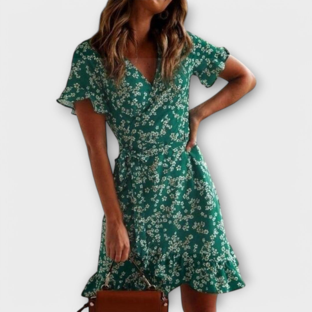 Dalila - krótka sukienka boho w kolorze zielonym