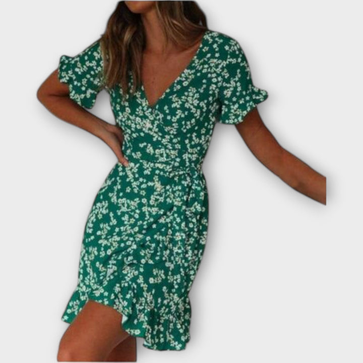 Dalila - krótka sukienka boho w kolorze zielonym