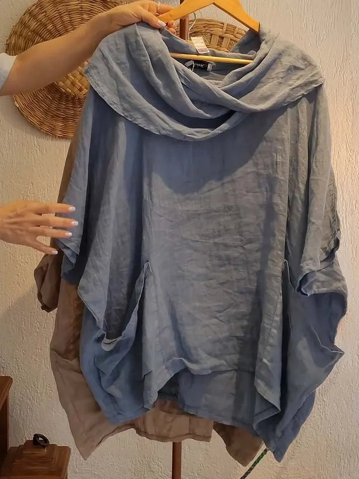 Bluzka Tanith — Luźny model z rękawami 3/4 i drapowanym kołnierzem
