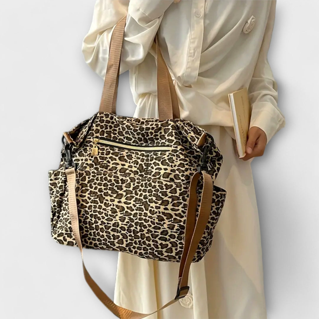 Barbara's Bags - Canvas Crossbody Bag with Leopard Print