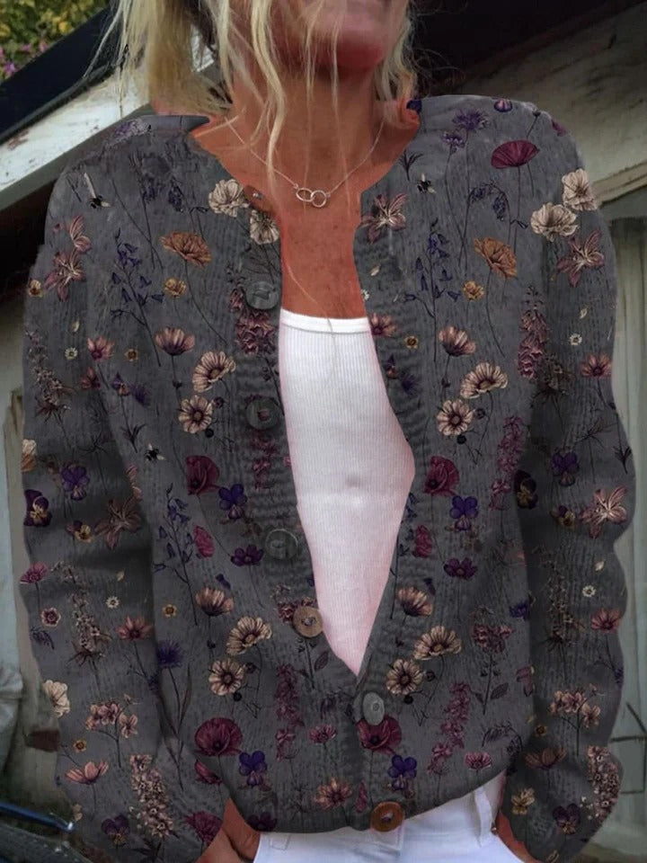 Nerys - Saia de Linho com Bolso e Elegante Estampado de Flores