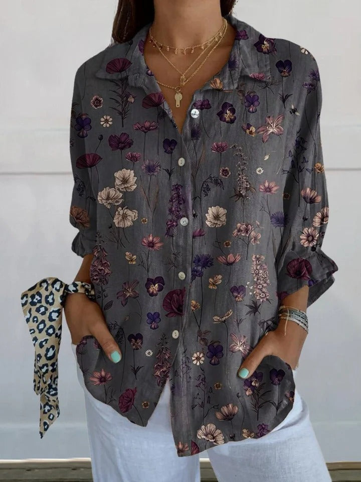 Nerys - Saia de Linho com Bolso e Elegante Estampado de Flores