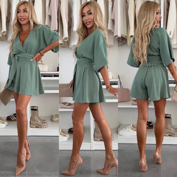 Samantha - Elegancki kombinezon z dekoltem w serek 