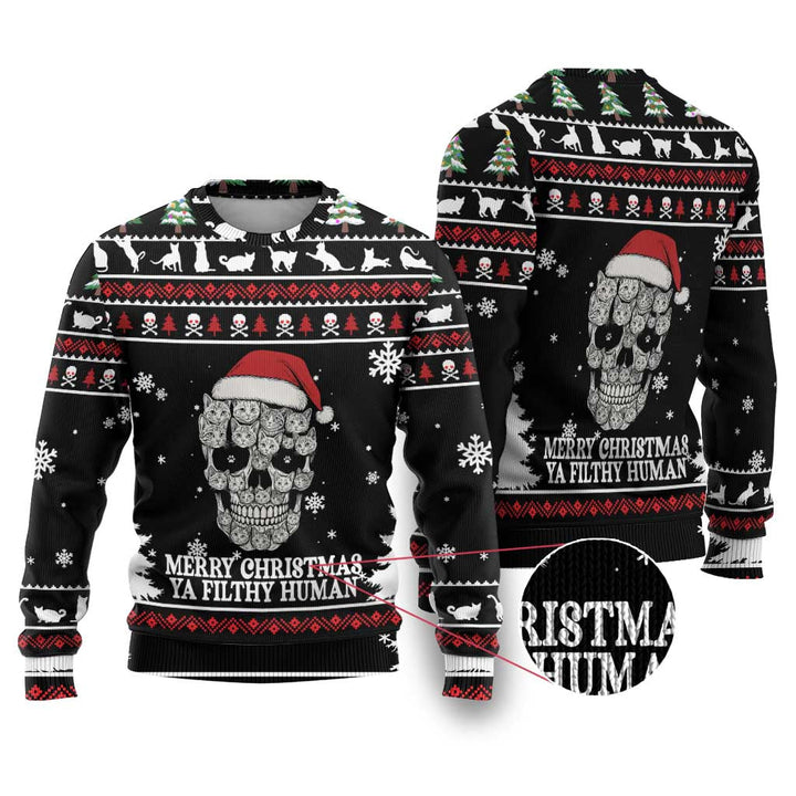 Cat Skull Santa Christmas Ugly